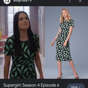 Diane Von Furstenberg Black and Green Leaf Print Midi Dress